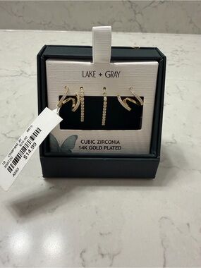 Lake + Gray 14K Gold-Plated Cubic Zirconia Earring Set - Gold